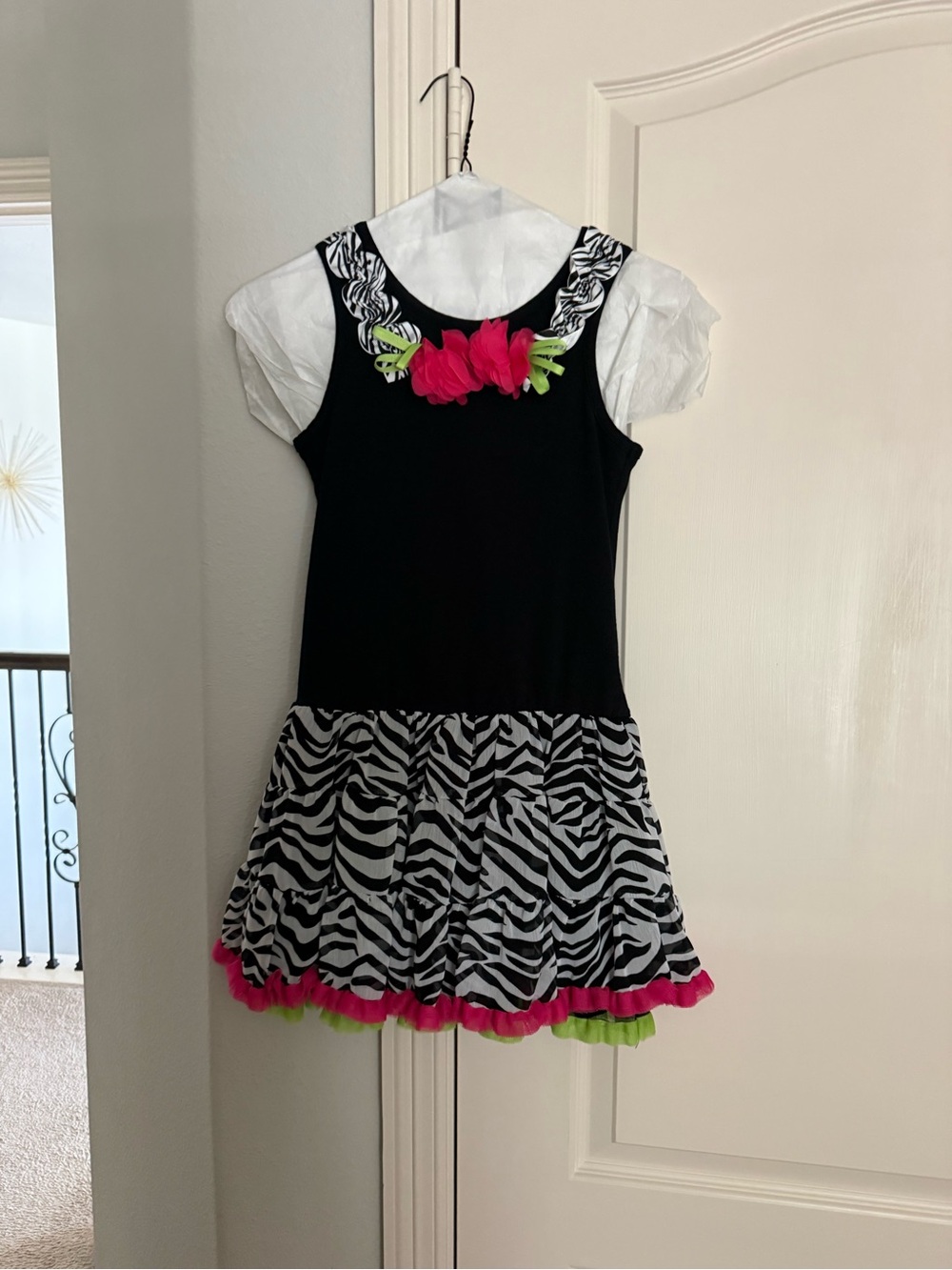 Rare Editions Black Zebra Print Dress with Pink & Lime Floral Accents
